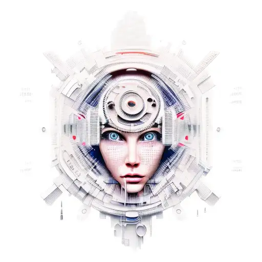 A Futuristic 3D Cityscape With A Face Woman In The Rain