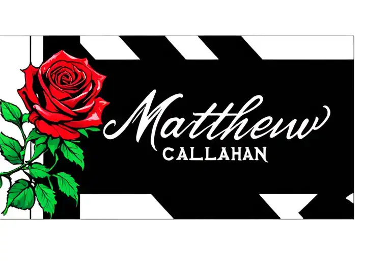 Red And Green Rose With Black Outline With The Name Matthew Callahan In Fancy Cursive