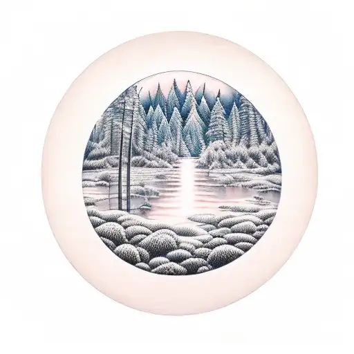 Forest With River And Moon In Sky