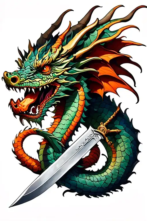 Dragon And Dagger Intertwined
