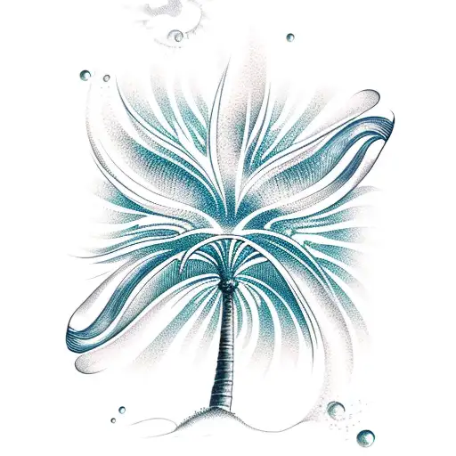 Palm Tree With Ocean Waves And Sun