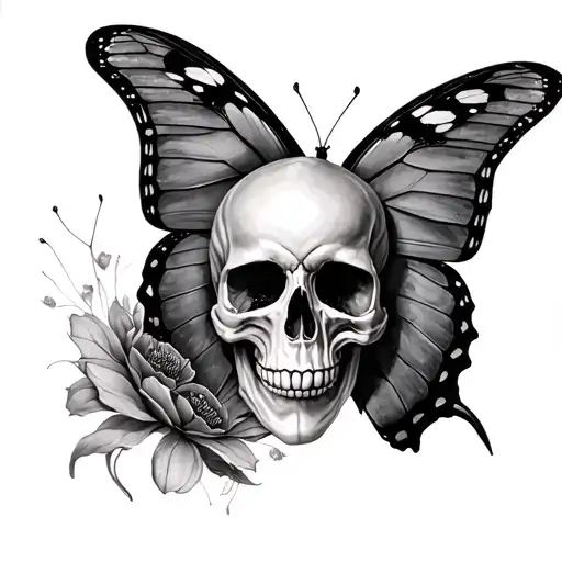 Skull Turning Into A Butterfly Emerging