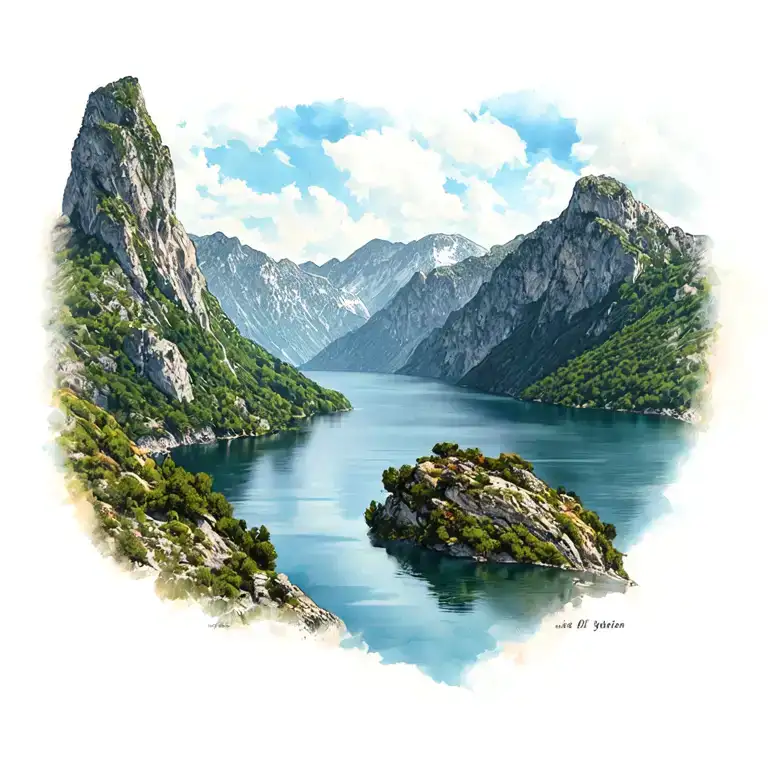 Lake Of Covadonga Spain With Te Mountain Triangel