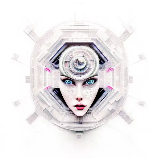 A Futuristic 3D Cityscape With A Face Woman In The Rain