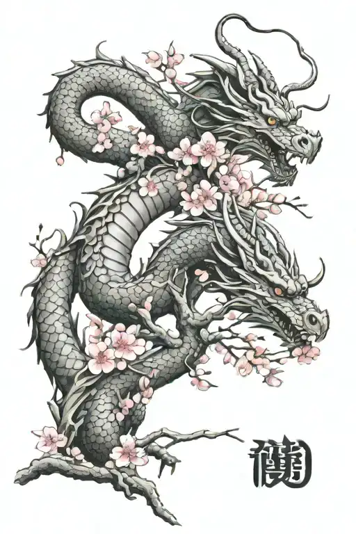 Dragon Intertwined Within Cherry Blossom Tree