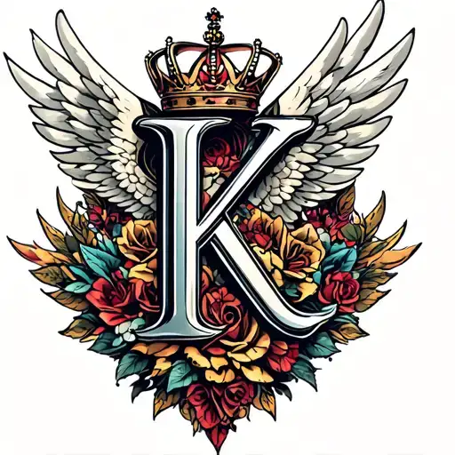 Letter K With Wings And Crown On Top