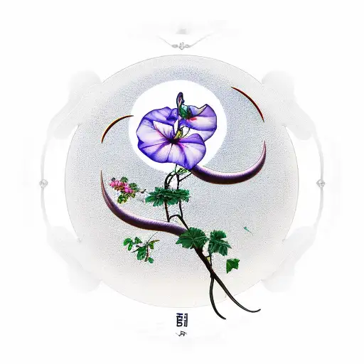 Libra Constalation With Morning Glory Flower With Wanning Moon