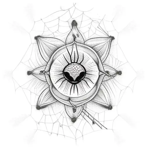 Realistic Flowers Surrounding A Web With A Spider On The Web