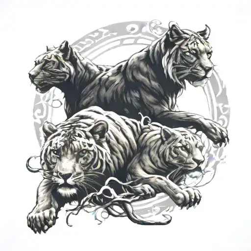 Nordic Gods With A Panther Animal Playing