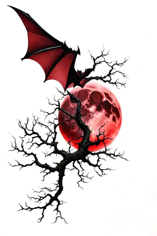 Lifeless Tree Red Moon Bats