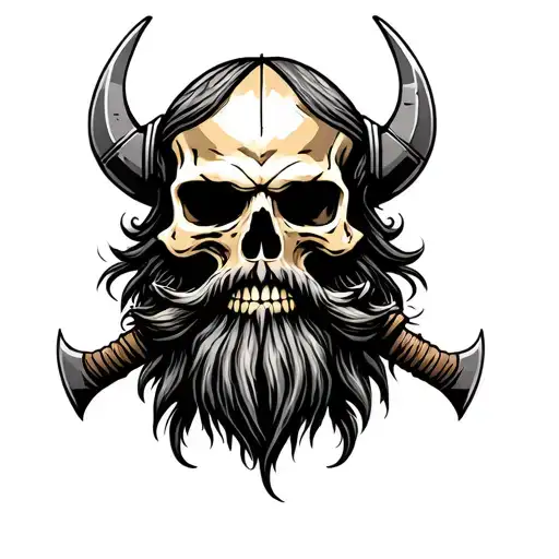 Bearded Viking Skull With Double Hatchets