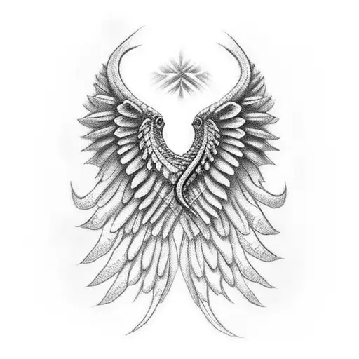 Angel Wings With A Snake Woven Around Them