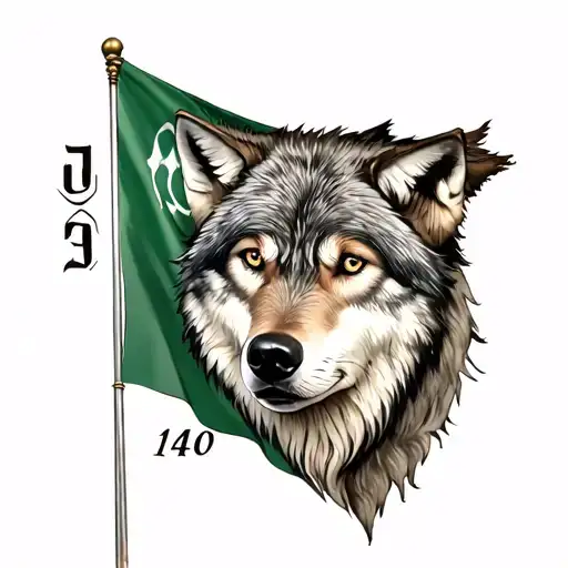 Wolf And Circassian Flag With The Numbers 140