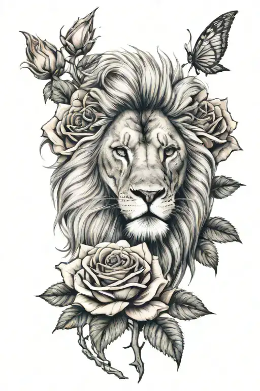 Lion Roses Intertwined