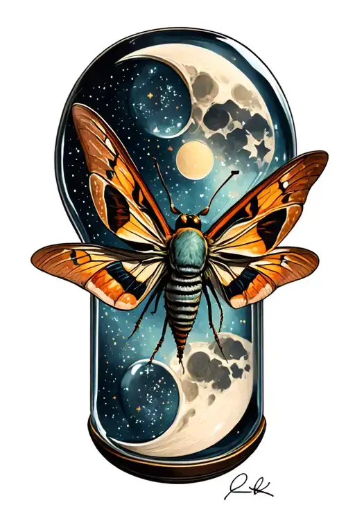 Death Head Moth Hour Glass Stars Moon