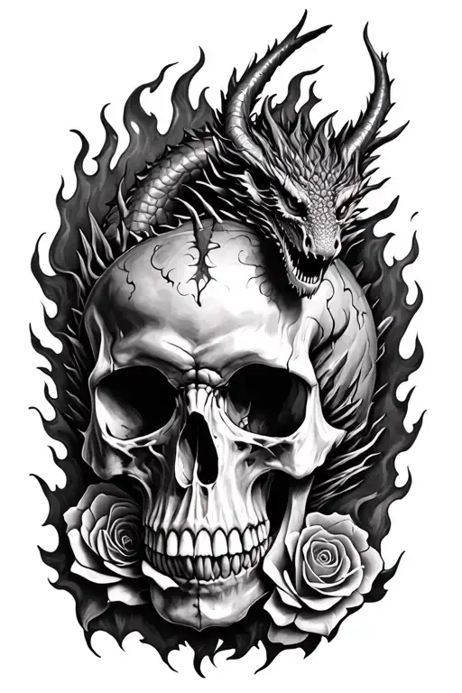 Skull Roses Blood Fire Dragon