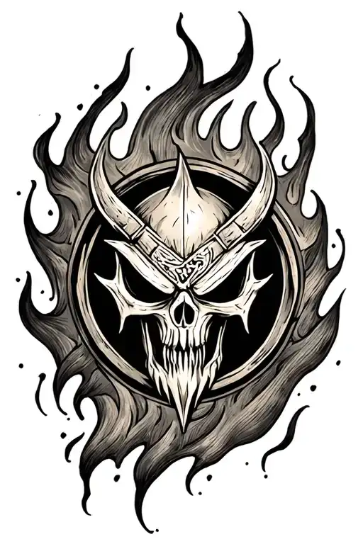 Berzerker Symbol Inside Of A Rounded Flame