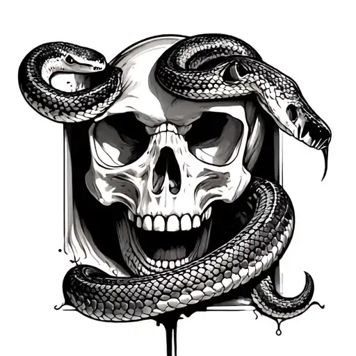 Rattle Snake Coming Out A Skull Inside