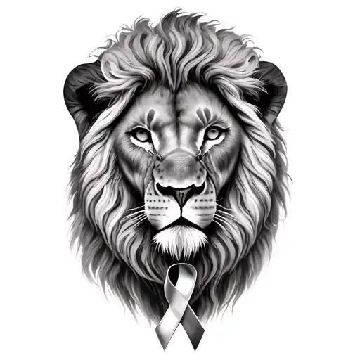 Lion With Cancer Ribbon