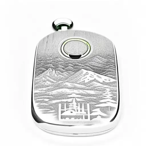 Audi Car Key Carved Out Of Wood With A Mountain Landscape Engraved On It