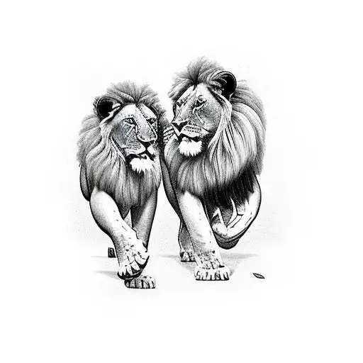 2 Lions Looking At A Jumping Fish