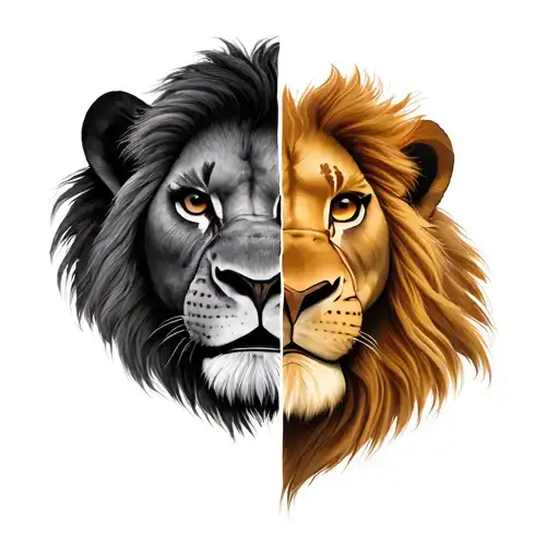 The Faces Of Scar And Simba By The Lion King Divided On Half Looking Straightforward