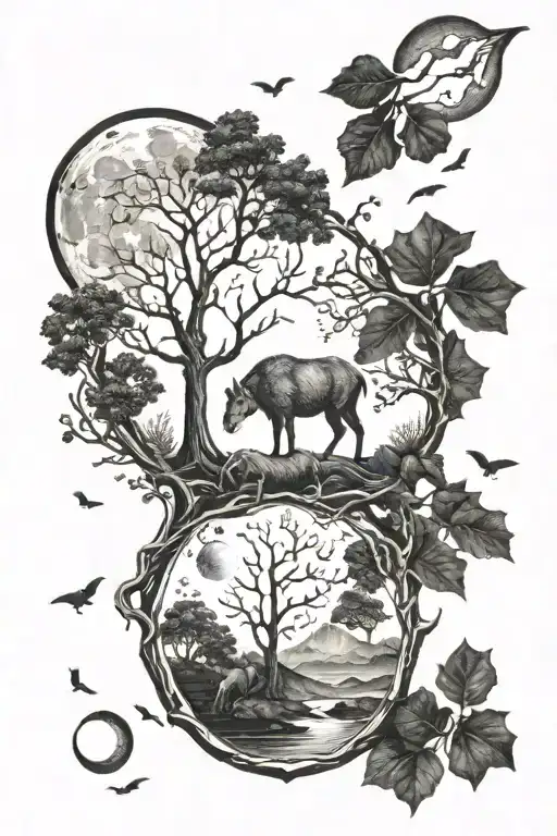 Oak Lunar Cycle Forest Animals