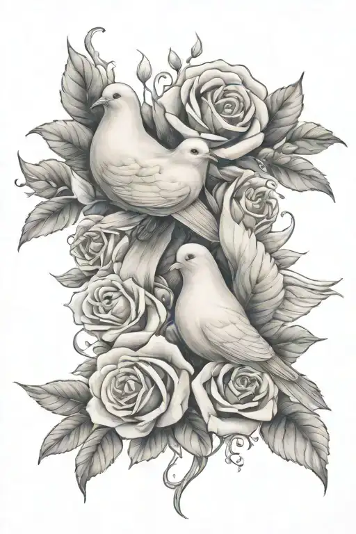Dove Roses Intertwined