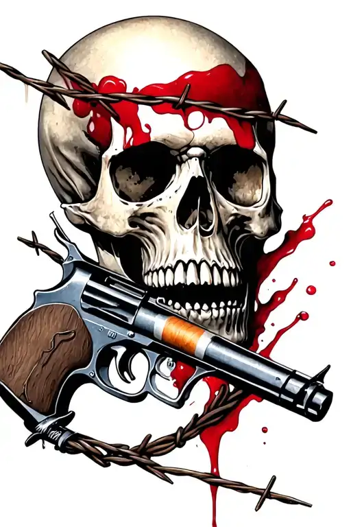Barbed Wire Gun Skull Blood Cigarette