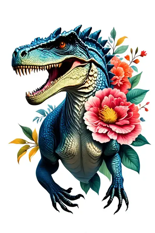 Velociraptor With A Floral Design Combining Elements