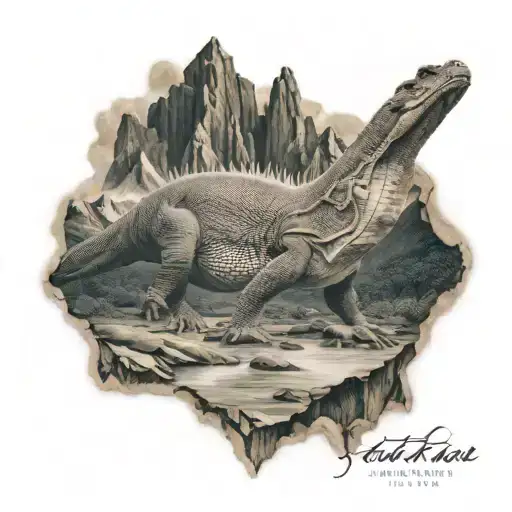 Arm Sleeve Komodo Dragon In Front Of Mountain Range