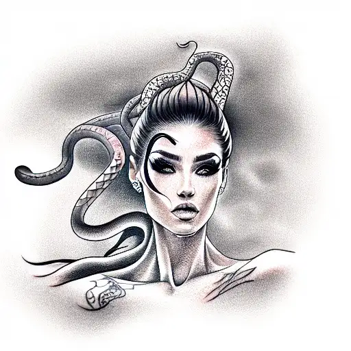 Beautiful Girl With Snake Hair On Her Head