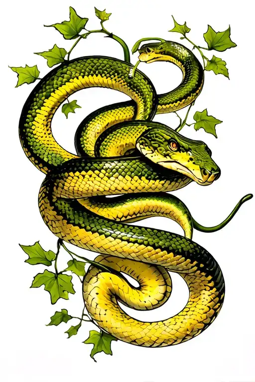 Vine And Ivy With Yello Snake Wrapped Round