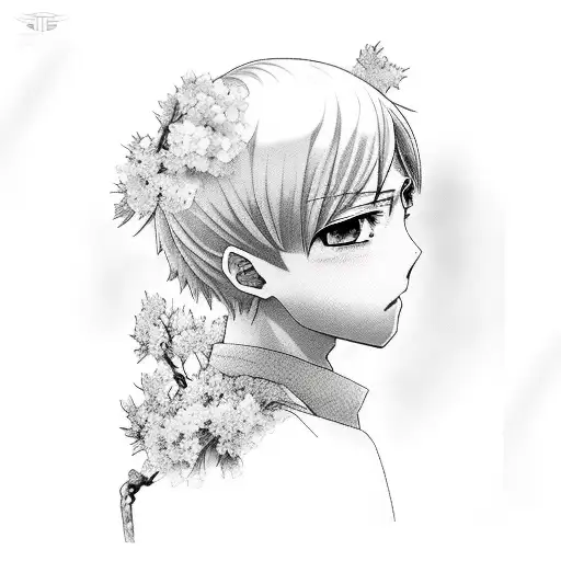 A Realistic Portrait Of A Favorite Anime Character Surrounded By Sakura Petals