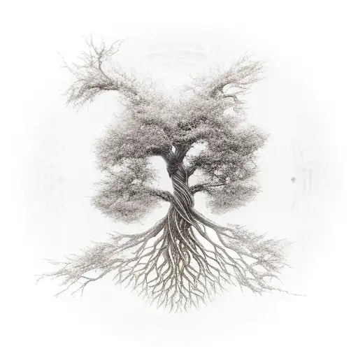 Mystical Tree Of Life With Roots Made Of Metal Gears