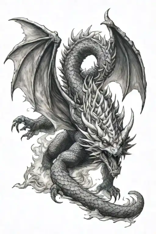 Flying Norse Dragon Breathing Fire