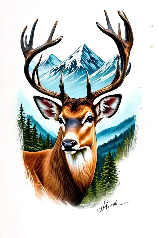 Deer With Mountains