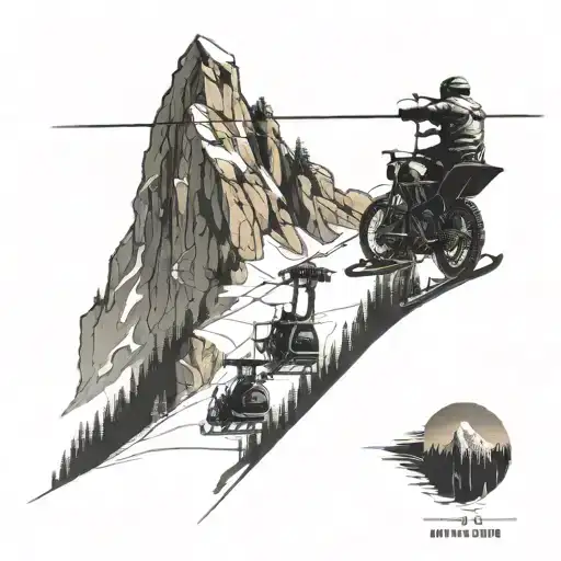 A Ski Lift Ascending A Mountain With A Motorcycle Parked At The Base