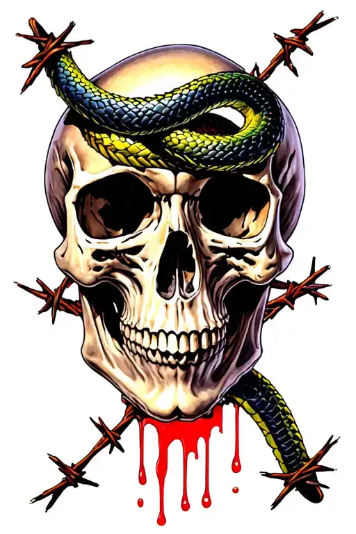 Skull Snakes Blood Barbed Wire Colorful