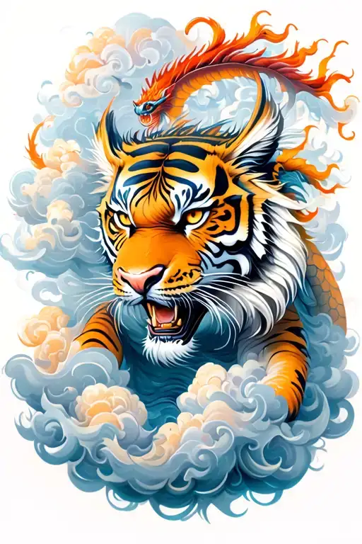 Dragon And Tiger In A Clouds Surrounding