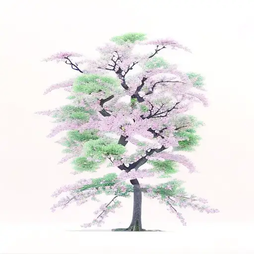 A Realistic Sakura Tree With Colorful Anime Characters Climbing On The Branches