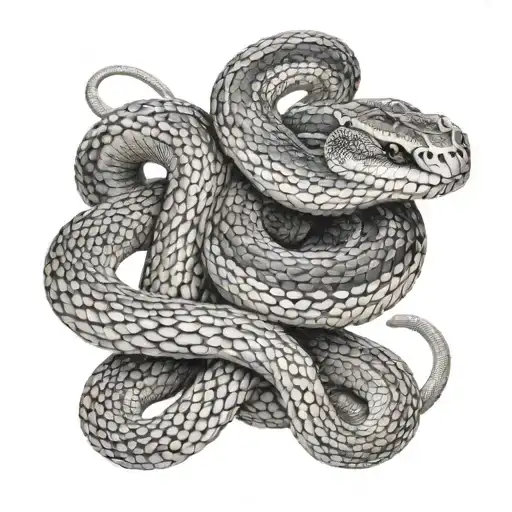 A Black Cobra And White Cobra Coiled