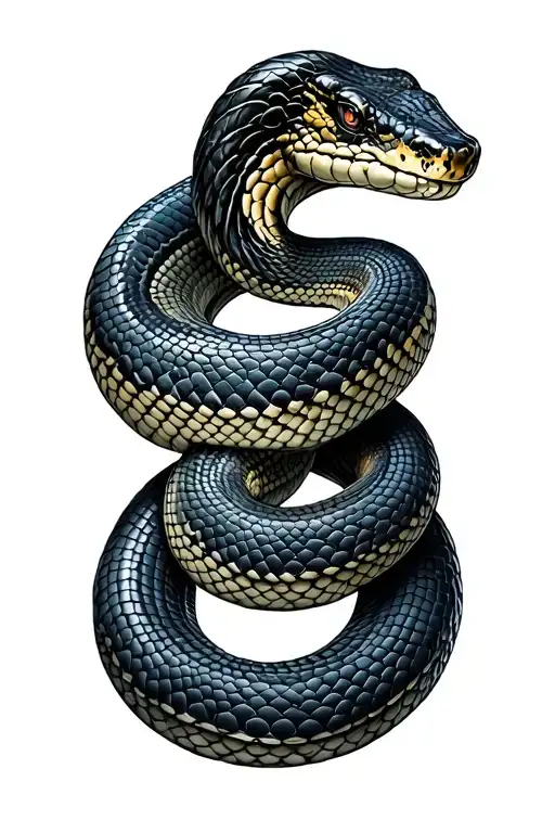 Mom Snake Protecting Its Baby Snake Intertwined