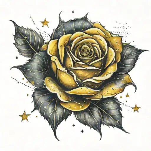 Yellow Rose Overlapping A Star Constellation