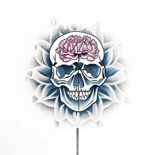 Skull Surrounded By Carnation