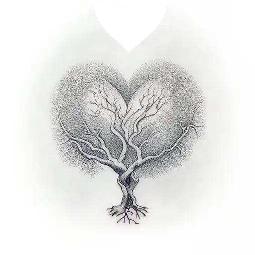 A Majestic Tree With Roots Forming A Boat And Heart