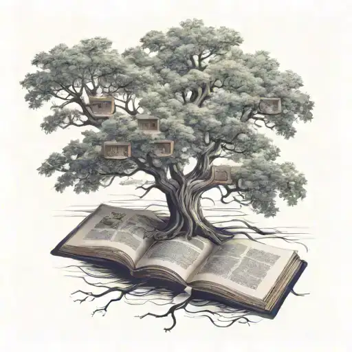 A Family Tree Intertwined With Books And Flowing Rivers
