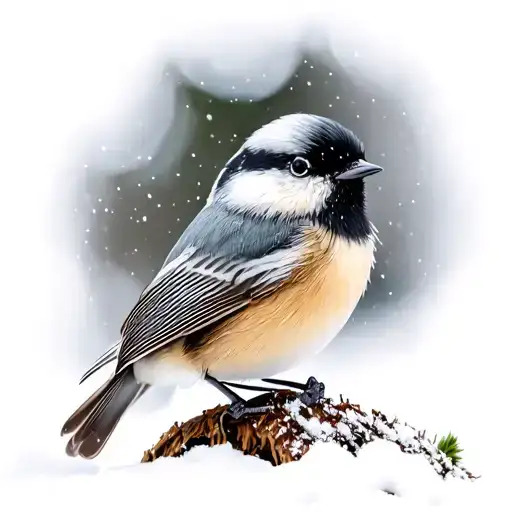 Black-capped Chickadee In Winter Photorealistic Grayscale
