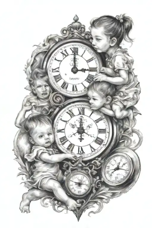 2 Clocks In Between Family With 2 Children Girl On Shoulders Baby Hidden In Air Heart Within M&n