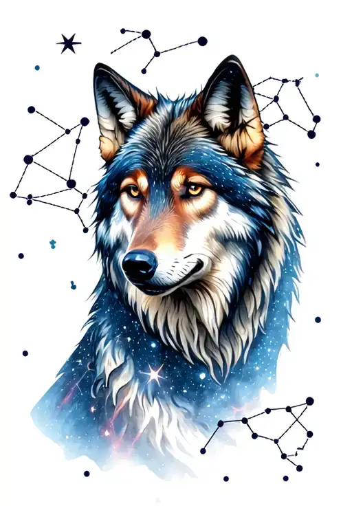 Wolf With Night Sky Filled With Taurus Constellations